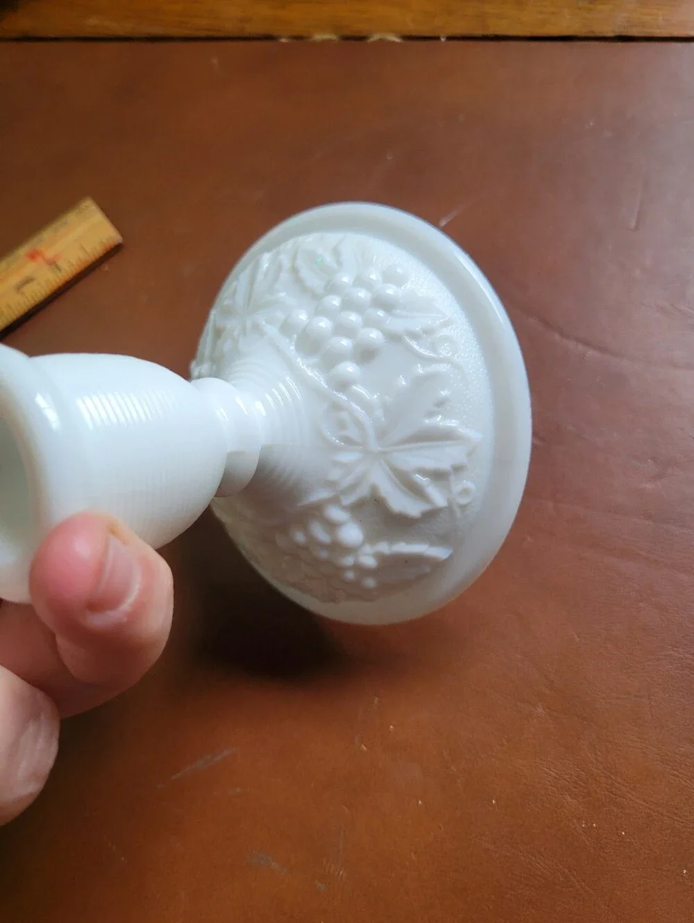 Taper Candle in Warm Apricot with White Milk Glass Holder